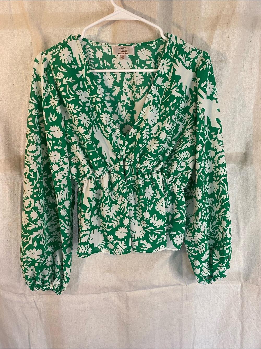 Dizzy Green & White Floral V-Neck Peplum Blouse